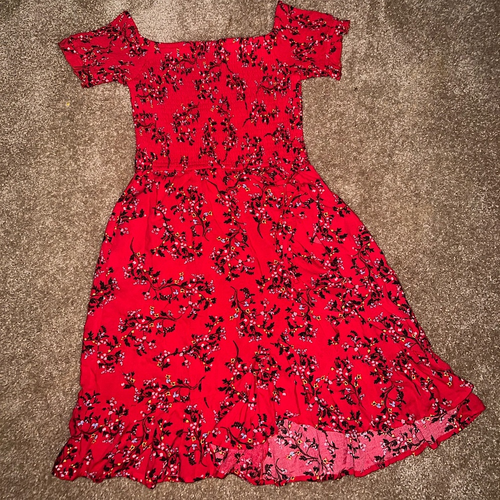 Womens Off Shoulder Red Floral Dress!